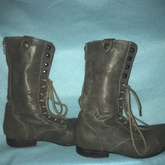 ROUGE fold over or lace up boots dark gray motorcycle army thrasher GUC size 7.5 - Picture 2 of 9